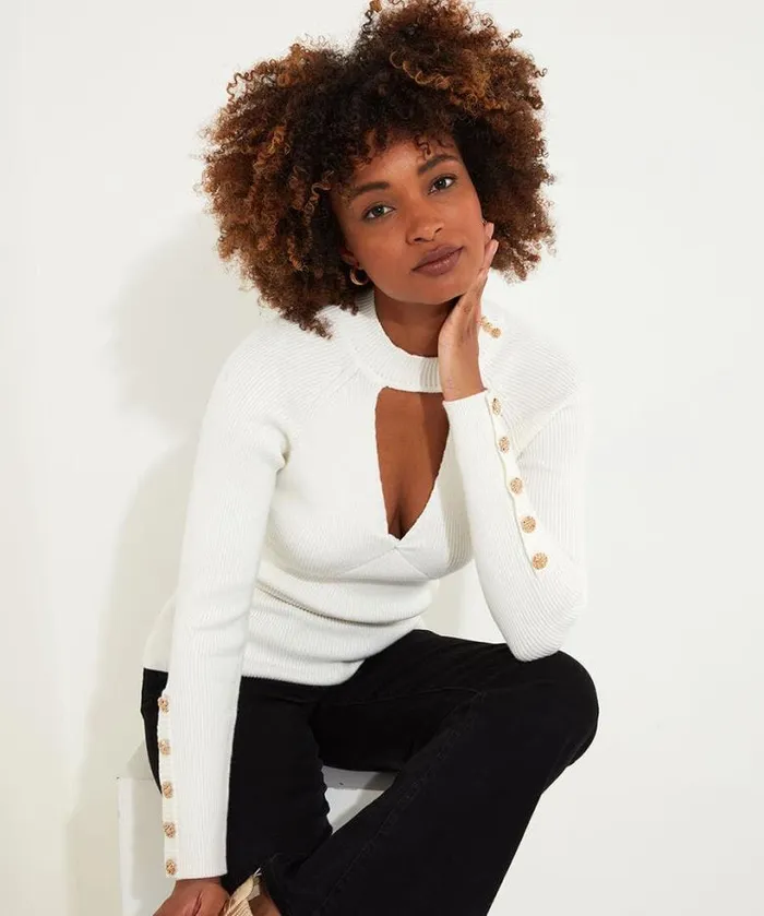 Joe Browns Knitwear and Cardigans Women Feeling Fancy Keyhole Jumper Cream
