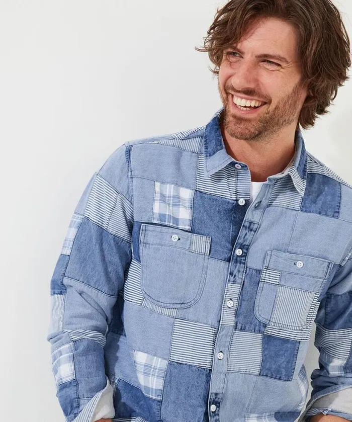 Joe Browns Shirts Men Perfect Patchwork Shirt Blue