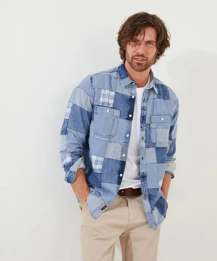 Joe Browns Shirts Men Perfect Patchwork Shirt Blue Joe Browns Shirts Men Perfect Patchwork Shirt Blue