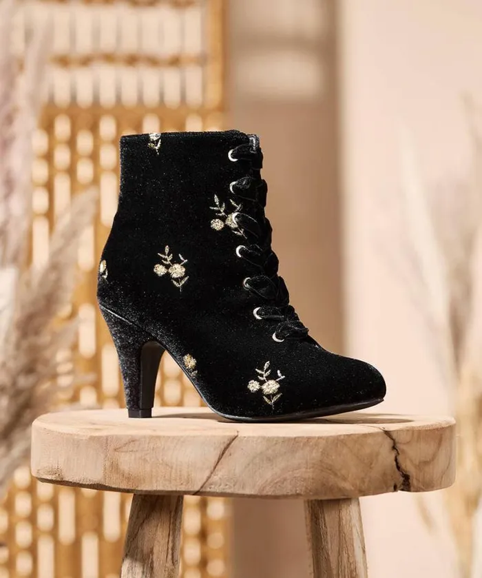 Joe Browns Shoes Sandals and Boots Women Evening Rose Velvet Boots Black