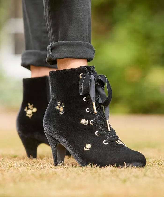Joe Browns Shoes Sandals and Boots Women Evening Rose Velvet Boots Black