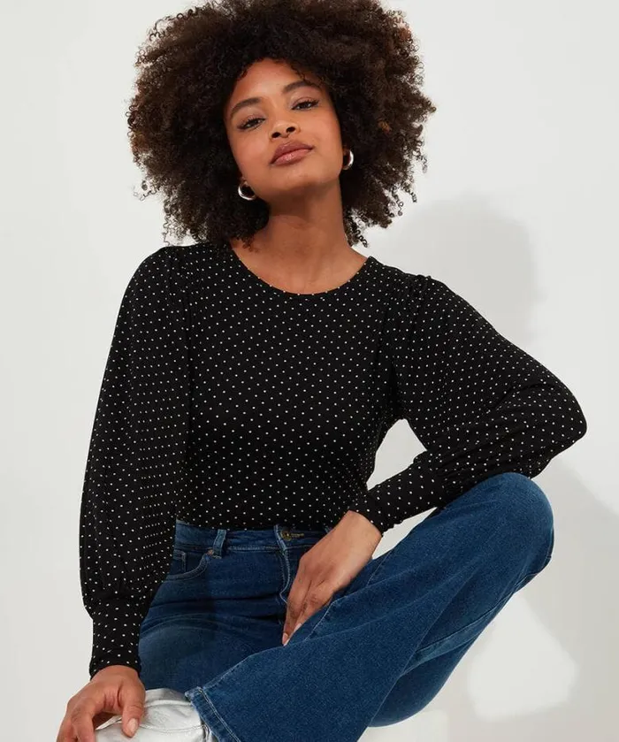 Joe Browns Tops Tunics and Blouses Women Perfectly Polka Dot Jersey Top Black Joe Browns Tops Tunics and Blouses Women Perfectly Polka Dot Jersey Top Black