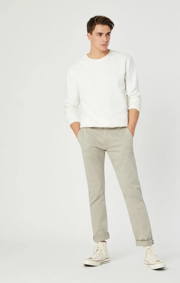Johnny Slim Leg Chino In Stone Grey Sateen Twill Men Mavi Jeans Pants