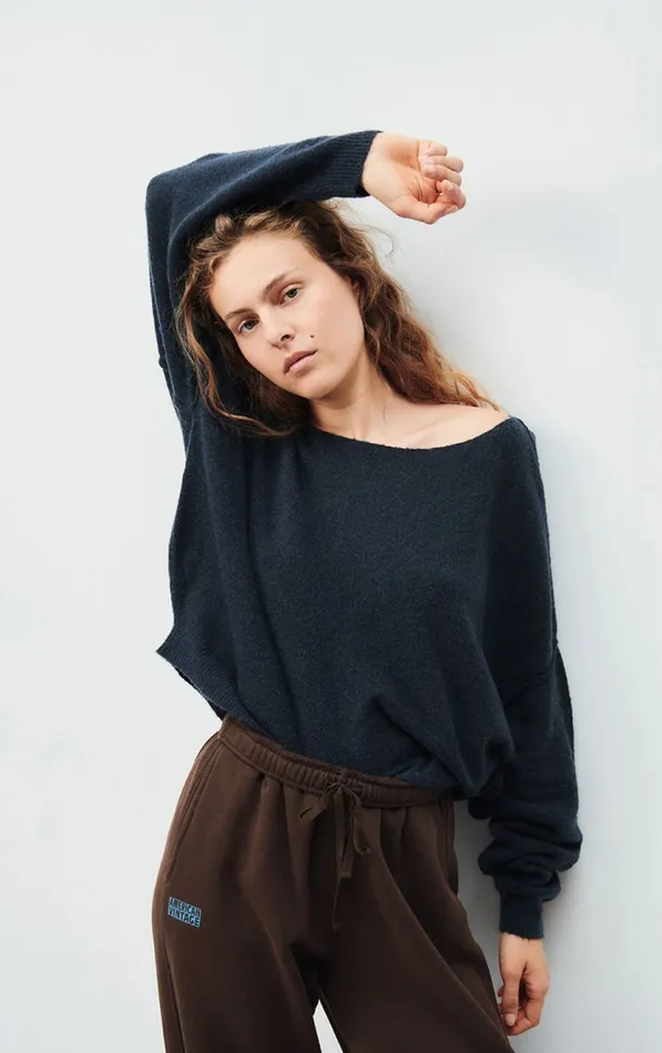 Jumper Damsville Navy Blue Black Melange Women American Vintage Jumpers and Cardigans
