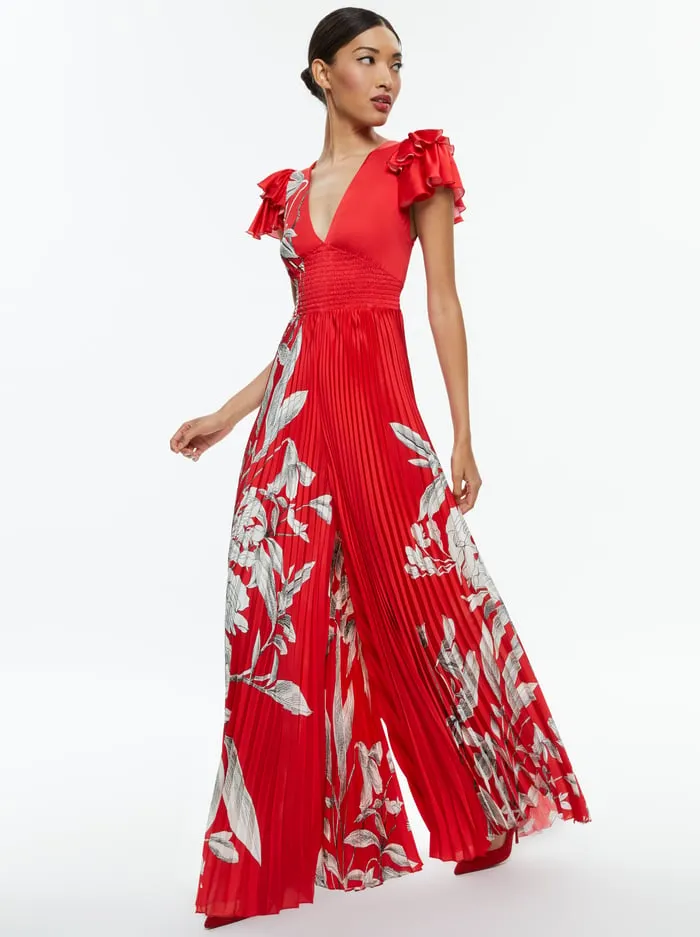 Jumpsuits Rompers Women Alice Olivia Bennet Pleated Wide Leg Jumpsuit Drifting By