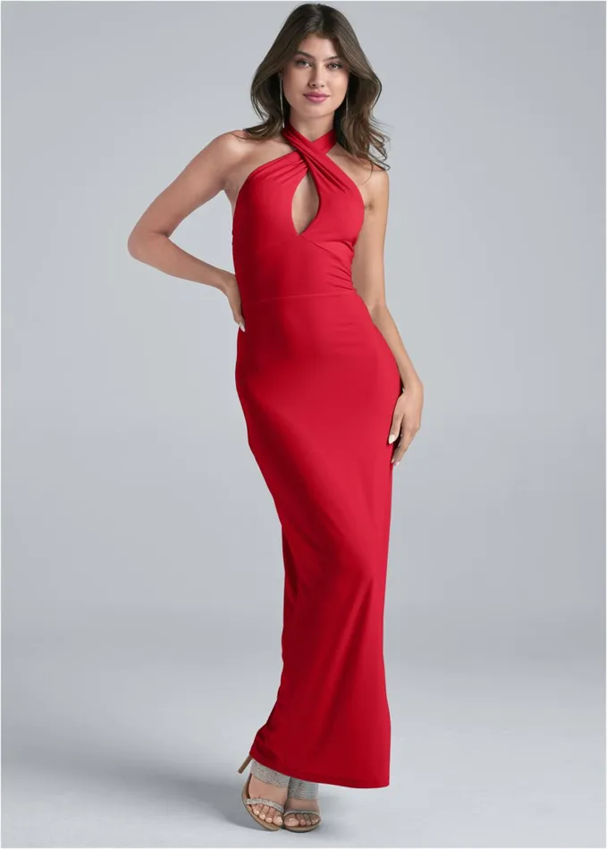 KEYHOLE HALTER DRESS Red Women VENUS Casual Dresses