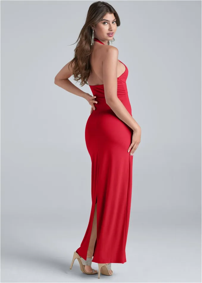 KEYHOLE HALTER DRESS Red Women VENUS Casual Dresses