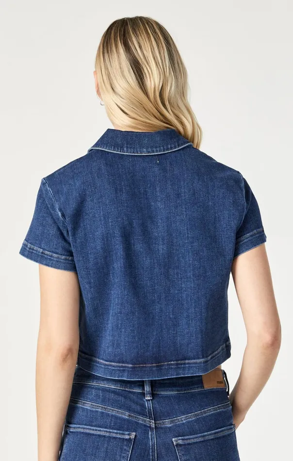 Keyla Crop Short Sleeve Shirt In Dark Feather Blue Women Mavi Jeans Shirts Keyla Crop Short Sleeve Shirt In Dark Feather Blue Women Mavi Jeans Shirts
