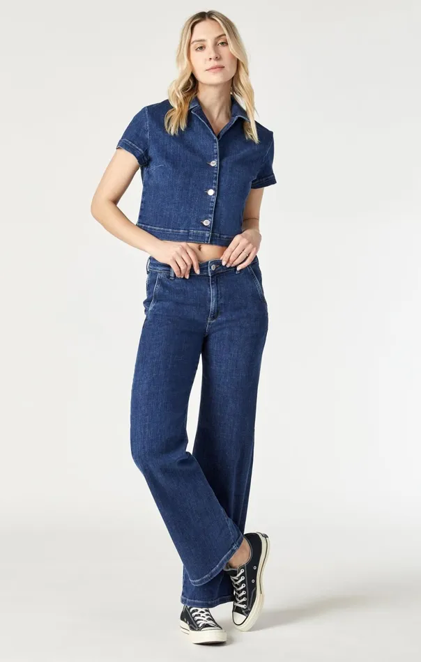 Keyla Crop Short Sleeve Shirt In Dark Feather Blue Women Mavi Jeans Shirts Keyla Crop Short Sleeve Shirt In Dark Feather Blue Women Mavi Jeans Shirts