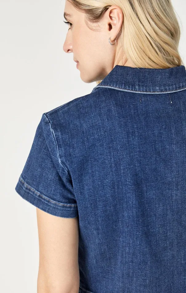 Keyla Crop Short Sleeve Shirt In Dark Feather Blue Women Mavi Jeans Shirts Keyla Crop Short Sleeve Shirt In Dark Feather Blue Women Mavi Jeans Shirts