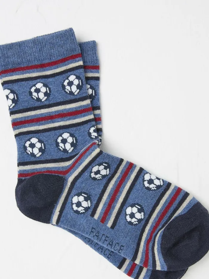 Kids 3 For 2 Socks Fat Face Blue Football Socks 1 Pack