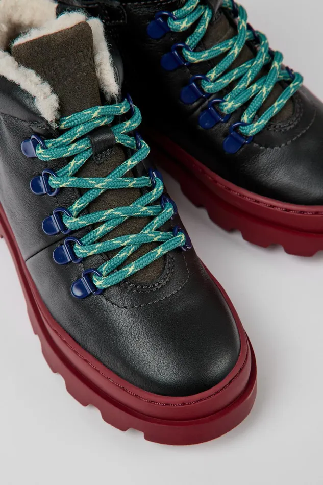 Kids Brutus Black Leather And Nubuck Laceup Boots Camper Boots
