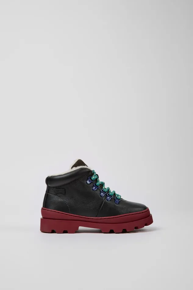 Kids Brutus Black Leather And Nubuck Laceup Boots Camper Boots