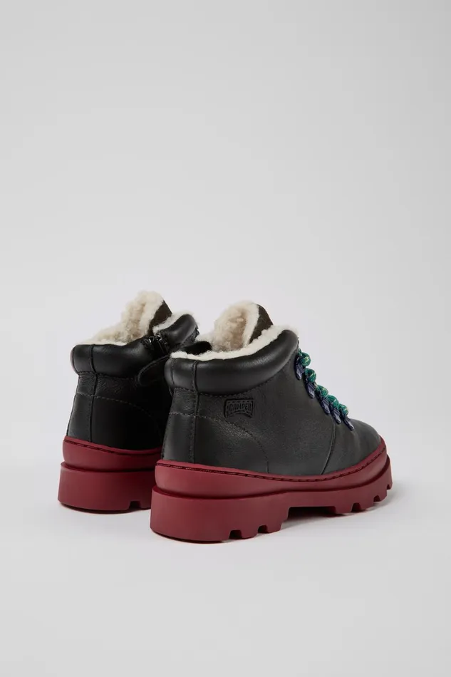 Kids Brutus Black Leather And Nubuck Laceup Boots Camper Boots