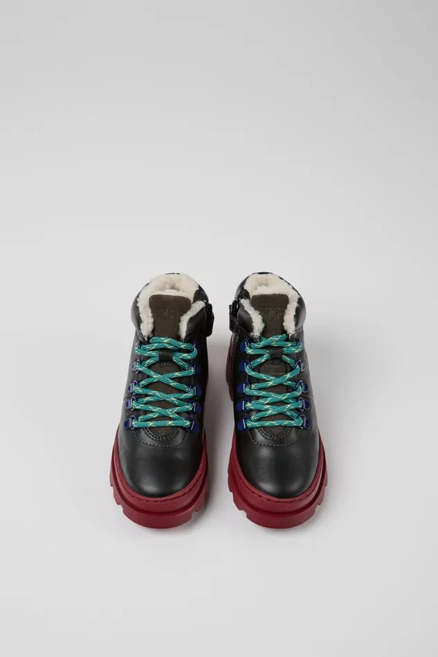 Kids Brutus Black Leather And Nubuck Laceup Boots Camper Boots