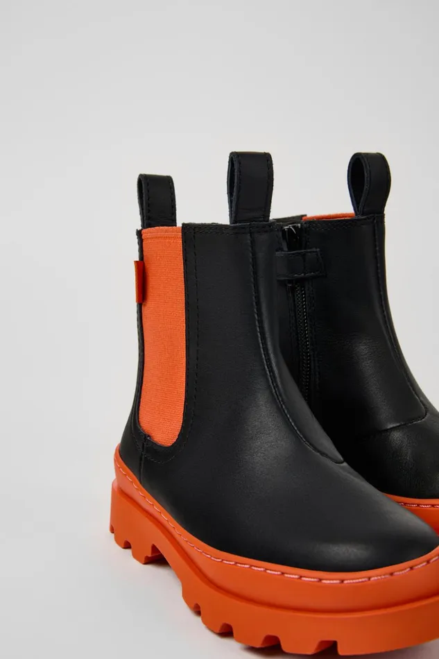 Kids Brutus Black Leather Chelsea Boots For Kids Camper Boots