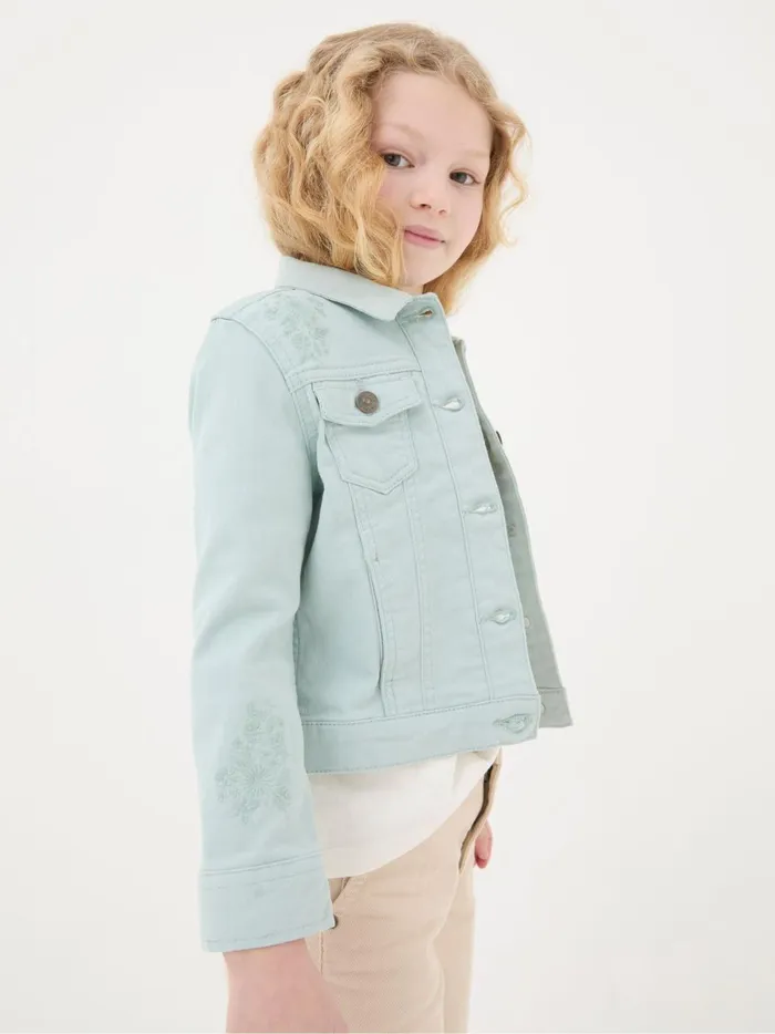 Kids Coats and Jackets Fat Face Green Embroidered Denim Jacket