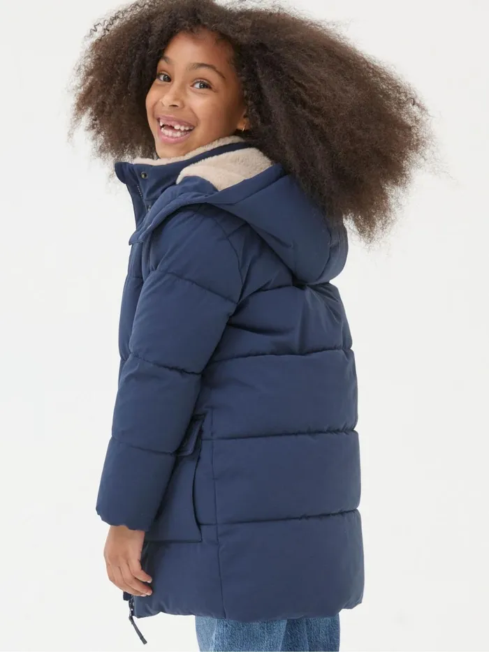 Kids Coats and Jackets Fat Face Letty Navy Blue Longline Padded Jacket