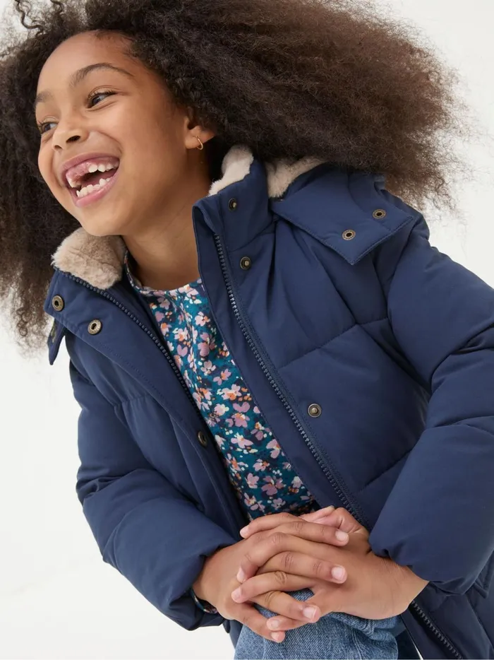 Kids Coats and Jackets Fat Face Letty Navy Blue Longline Padded Jacket
