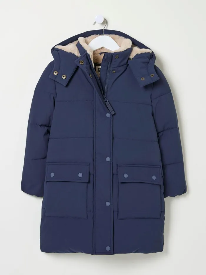 Kids Coats and Jackets Fat Face Letty Navy Blue Longline Padded Jacket