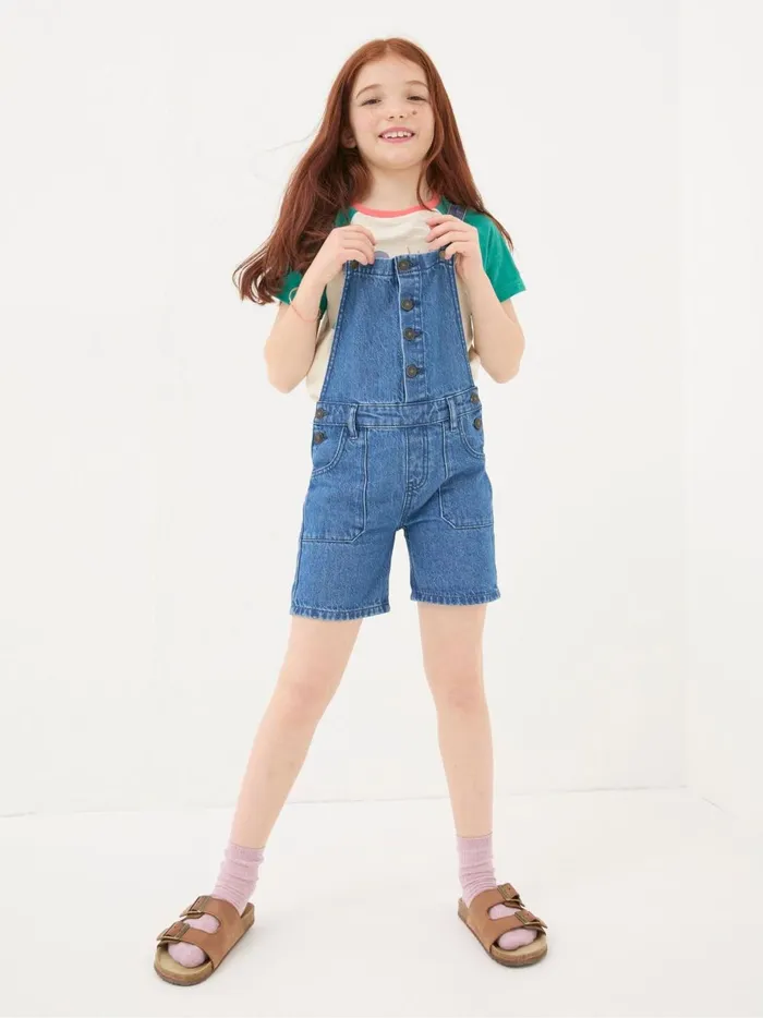 Kids Jumpsuits and Playsuits Fat Face Blue Denim Shortie Dungarees