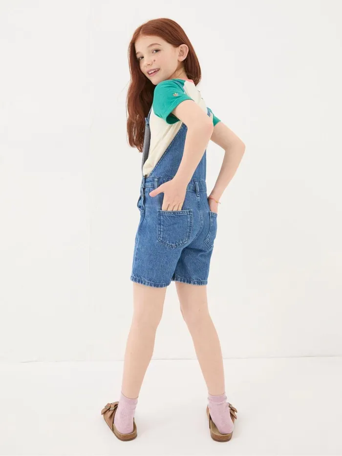 Kids Jumpsuits and Playsuits Fat Face Blue Denim Shortie Dungarees