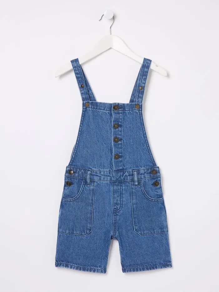 Kids Jumpsuits and Playsuits Fat Face Blue Denim Shortie Dungarees