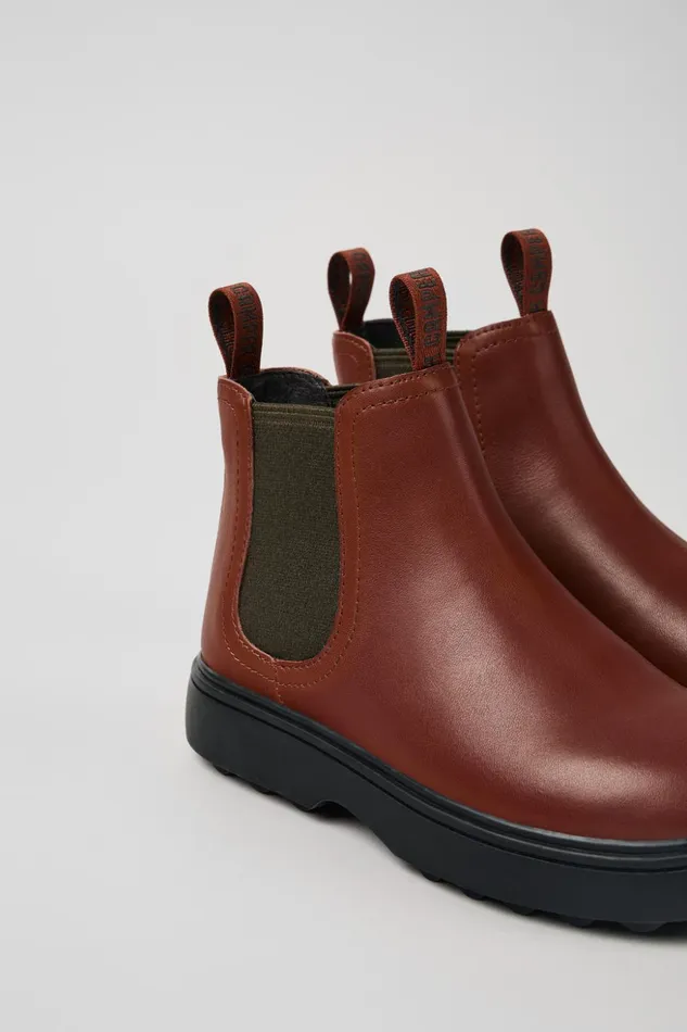 Kids Norte Brownred Leather Boots For Kids Camper Boots