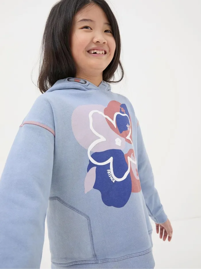 Kids Sweatshirts and Hoodies Fat Face Textured Stripe Blue Popover Hoodie