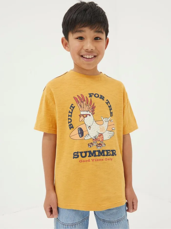 Kids TShirts and Polos Fat Face Yellow Built For Summer Jersey TShirt