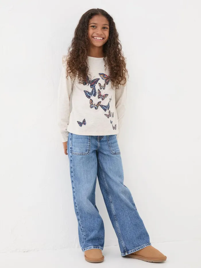 Kids Tops and TShirts Fat Face Oatmeal Butterfly TShirt