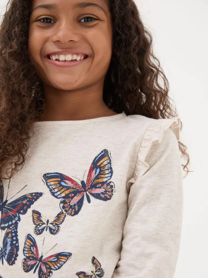 Kids Tops and TShirts Fat Face Oatmeal Butterfly TShirt Kids Tops and TShirts Fat Face Oatmeal Butterfly TShirt