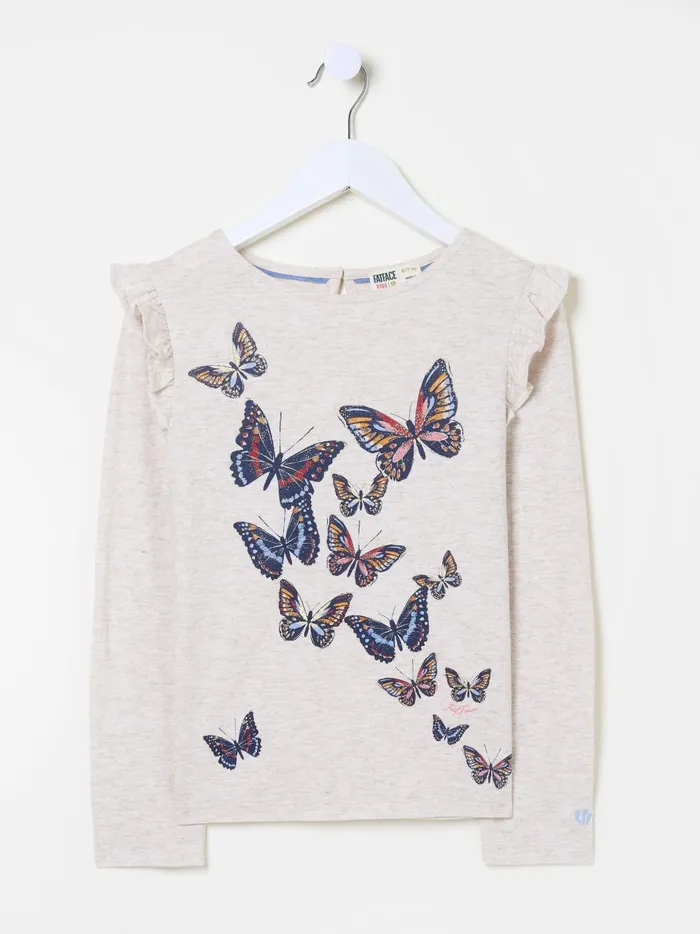 Kids Tops and TShirts Fat Face Oatmeal Butterfly TShirt Kids Tops and TShirts Fat Face Oatmeal Butterfly TShirt