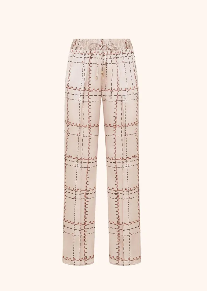 Kiton Pants And Skirts PRINTED SILK DRAWSTRING TROUSERS 8211 Women