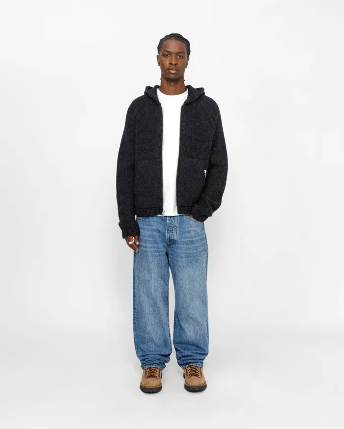 Knits MenWomen Stussy CHUNKY KNIT ZIP HOODIE Black