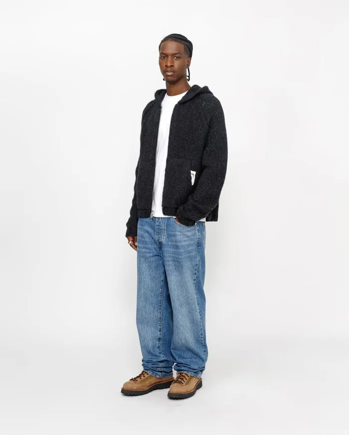 Knits MenWomen Stussy CHUNKY KNIT ZIP HOODIE Black