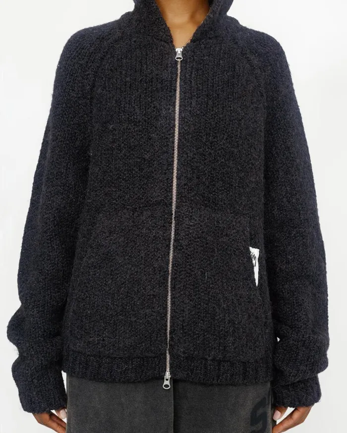 Knits MenWomen Stussy CHUNKY KNIT ZIP HOODIE Black
