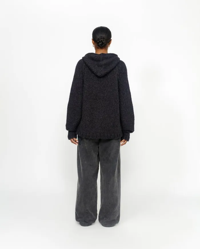 Knits MenWomen Stussy CHUNKY KNIT ZIP HOODIE Black