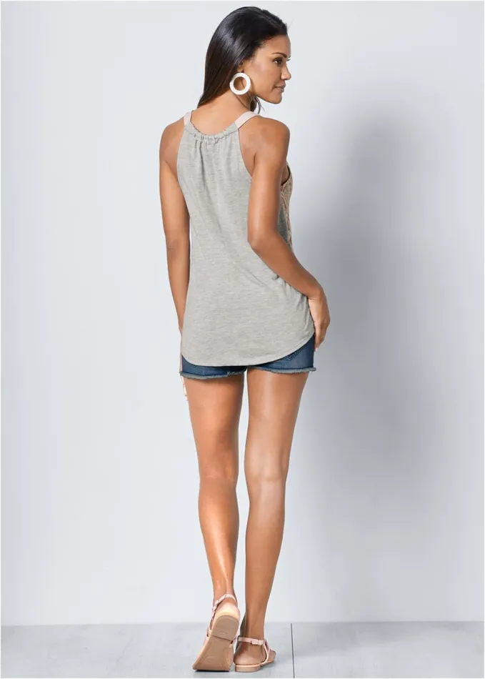 LACE FRONT TOP Cream Multi Women VENUS Sleeveless Tops