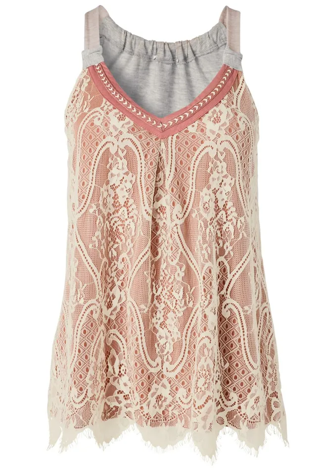 LACE FRONT TOP Cream Multi Women VENUS Sleeveless Tops