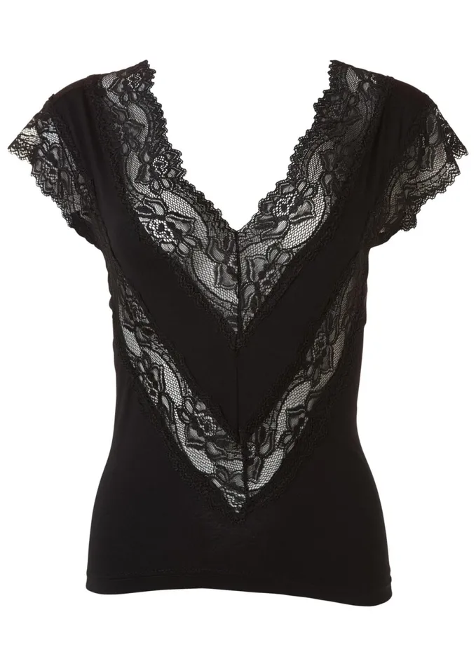LACE INSET VNECK TOP Black Women VENUS Night Out Tops