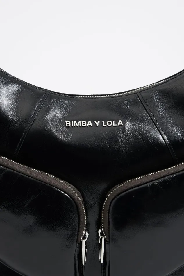 Large Black Leather Pocket Slouch Bag Black Women Bimba Y Lola Shoulder Bags Large Black Leather Pocket Slouch Bag Black Women Bimba Y Lola Shoulder Bags