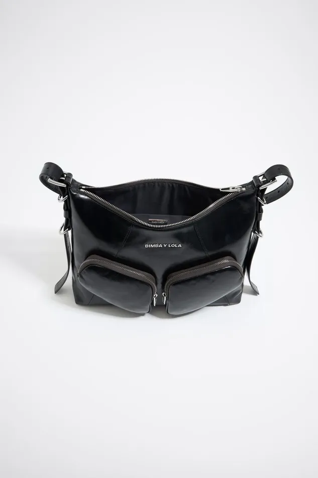 Large Black Leather Pocket Slouch Bag Black Women Bimba Y Lola Shoulder Bags Large Black Leather Pocket Slouch Bag Black Women Bimba Y Lola Shoulder Bags