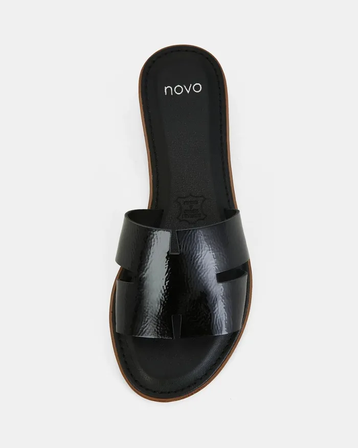 Leather Sandals NOVO Shoes Women VERSA Black Patent Flatform