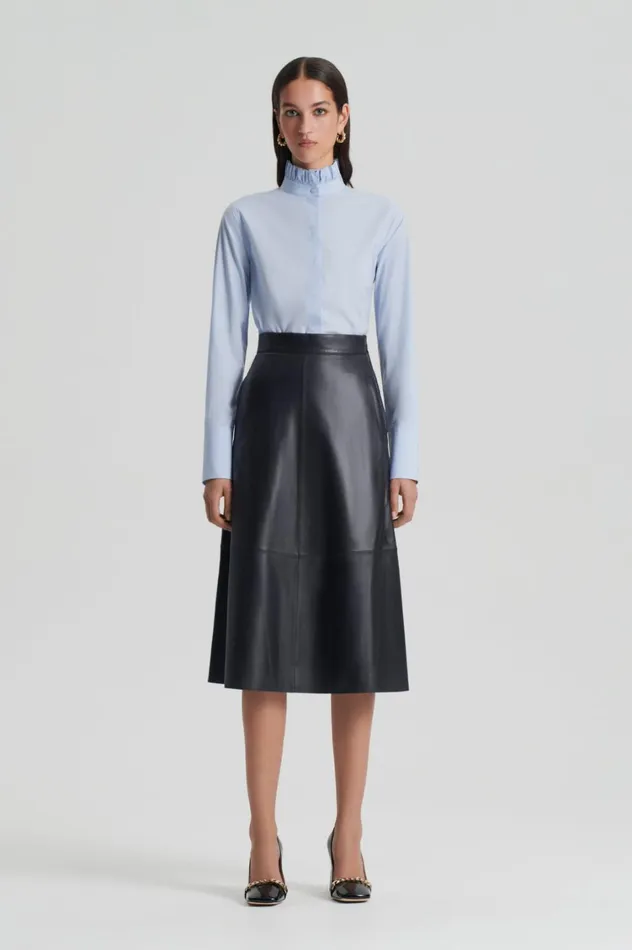 Leather Women Scanlan Theodore LEATHER LONG SKIRT Charcoal