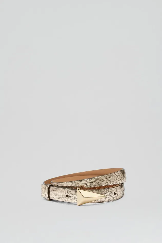 Leather Women Scanlan Theodore METALLIC TRIANGLE TRIM BELT 2 Gold