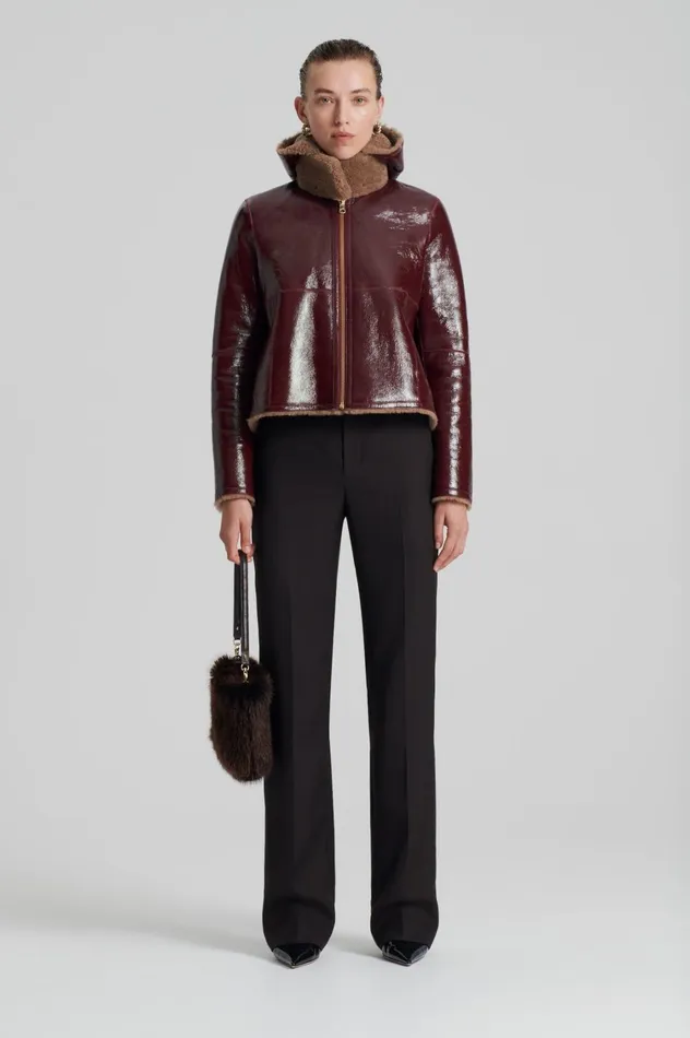 Leather Women Scanlan Theodore SHEARLING JACKET Rasbrrycamel