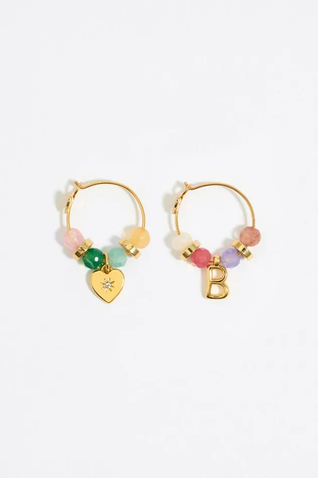 Letter B Multicolor Stones Earrings Gold Women Bimba Y Lola Jewelry
