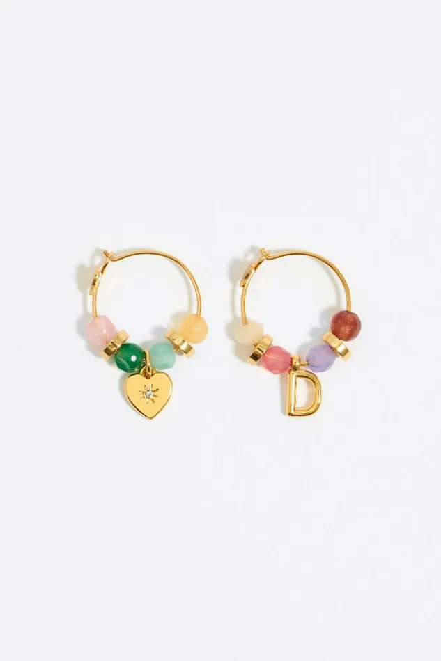 Letter D Multicolor Stones Earrings Gold Women Bimba Y Lola Jewelry