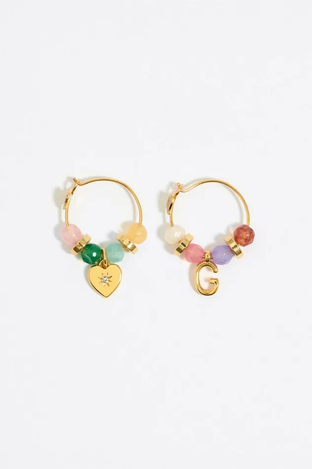 Letter G Multicolor Stones Earrings Gold Women Bimba Y Lola Alphabet